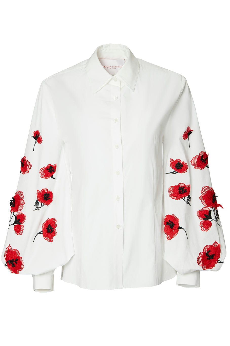 CAROLINA HERRERA-Embroidered Puff Long Sleeve Button Down Blouse-