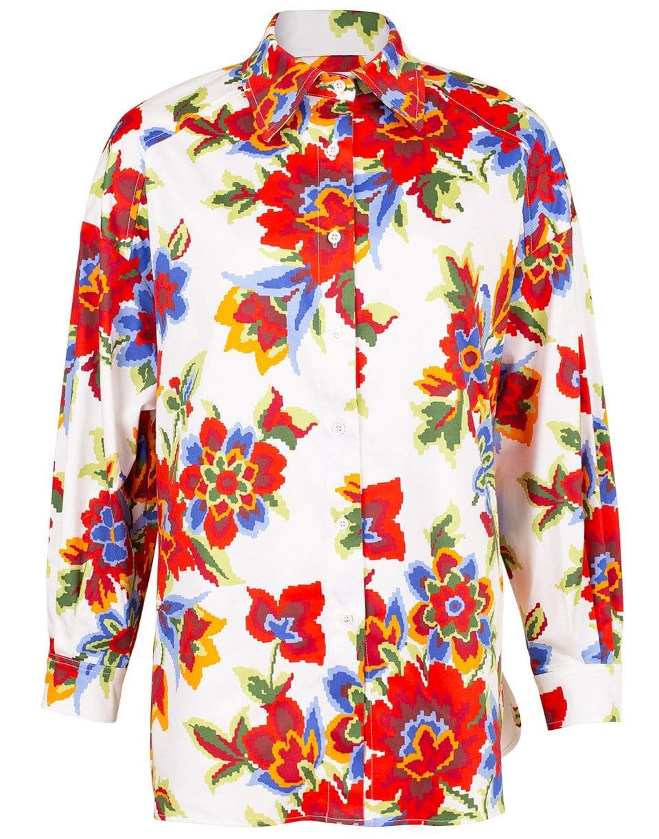 CAROLINA HERRERA-Pixel Floral Print Drop Shoulder Shirt-