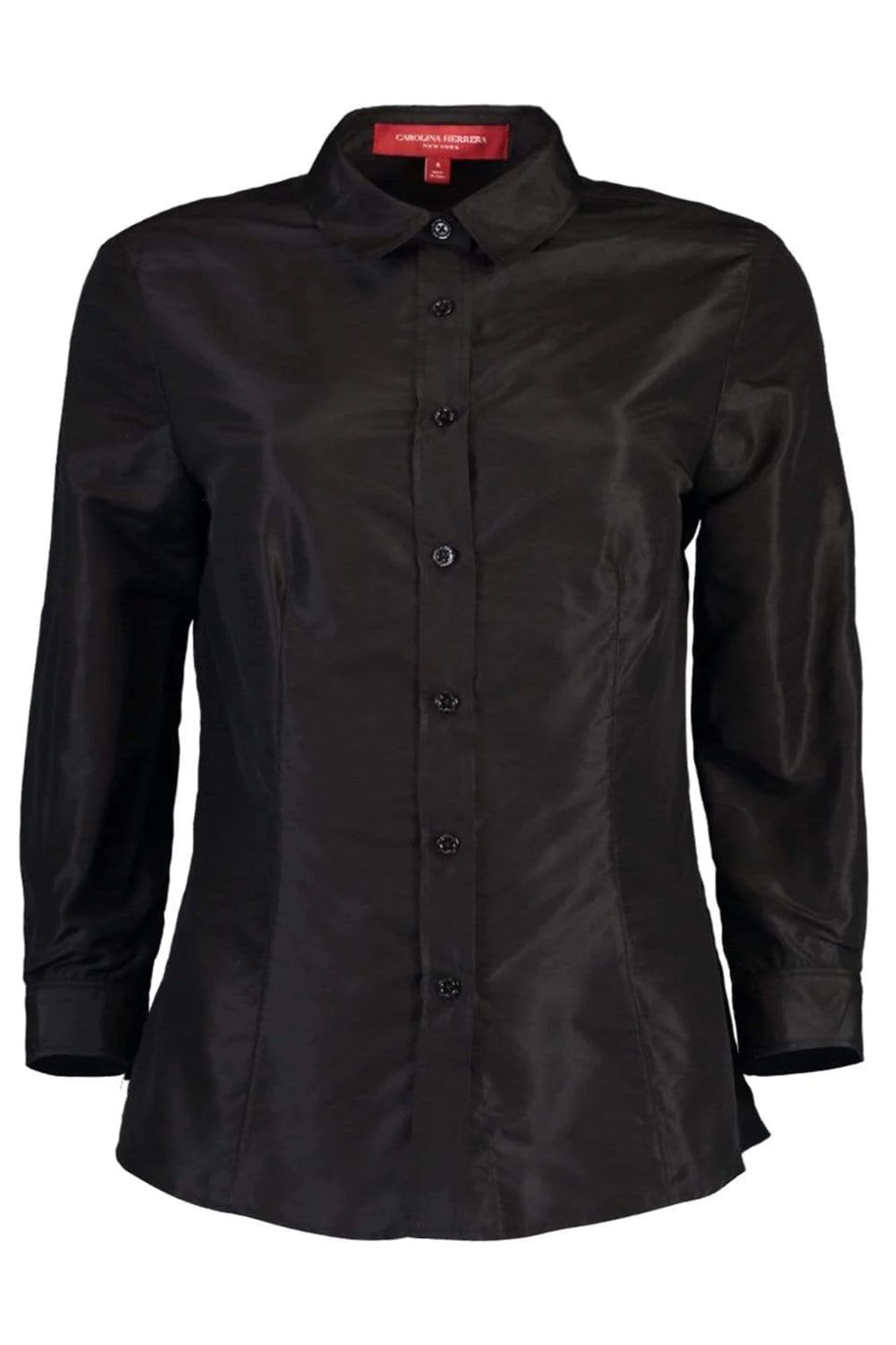 CAROLINA HERRERA-Silk Taffeta Collared Shirt - Black-