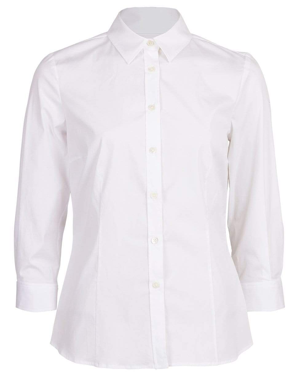 CAROLINA HERRERA-Classic 3/4 Length Sleeve Cotton Blouse-WHITE