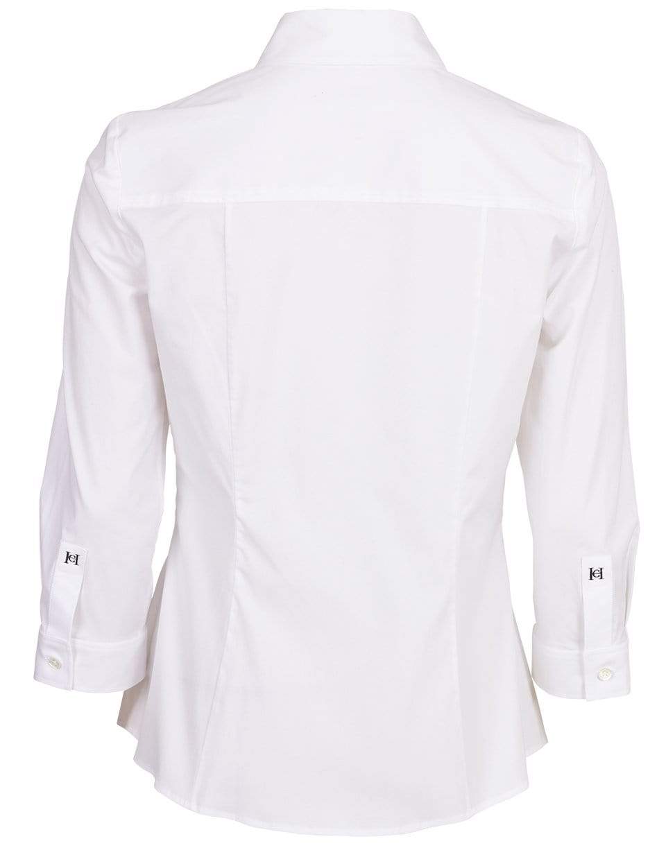 CAROLINA HERRERA-Classic 3/4 Length Sleeve Cotton Blouse-WHITE