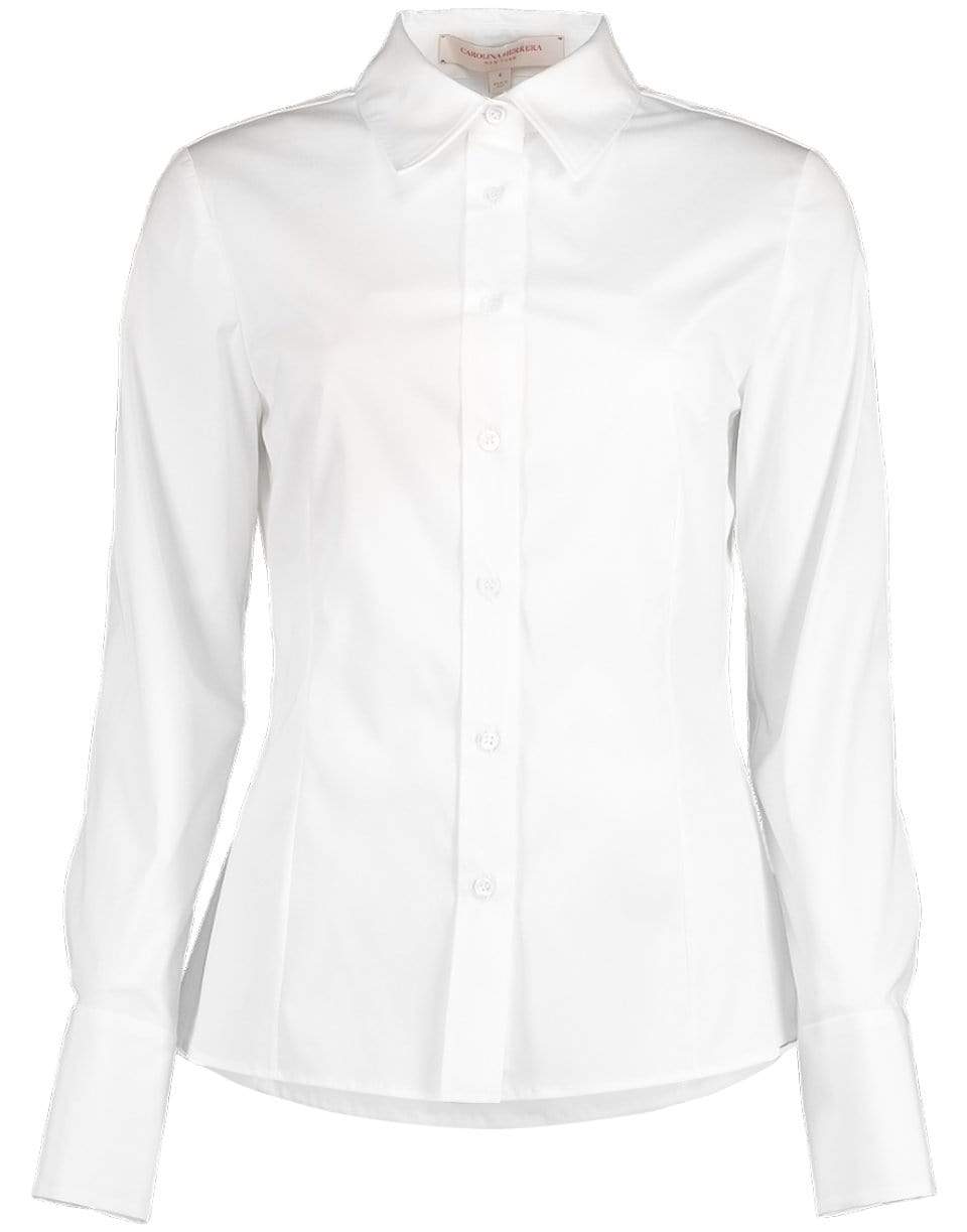 CAROLINA HERRERA-White Long Sleeve Button Down Shirt-