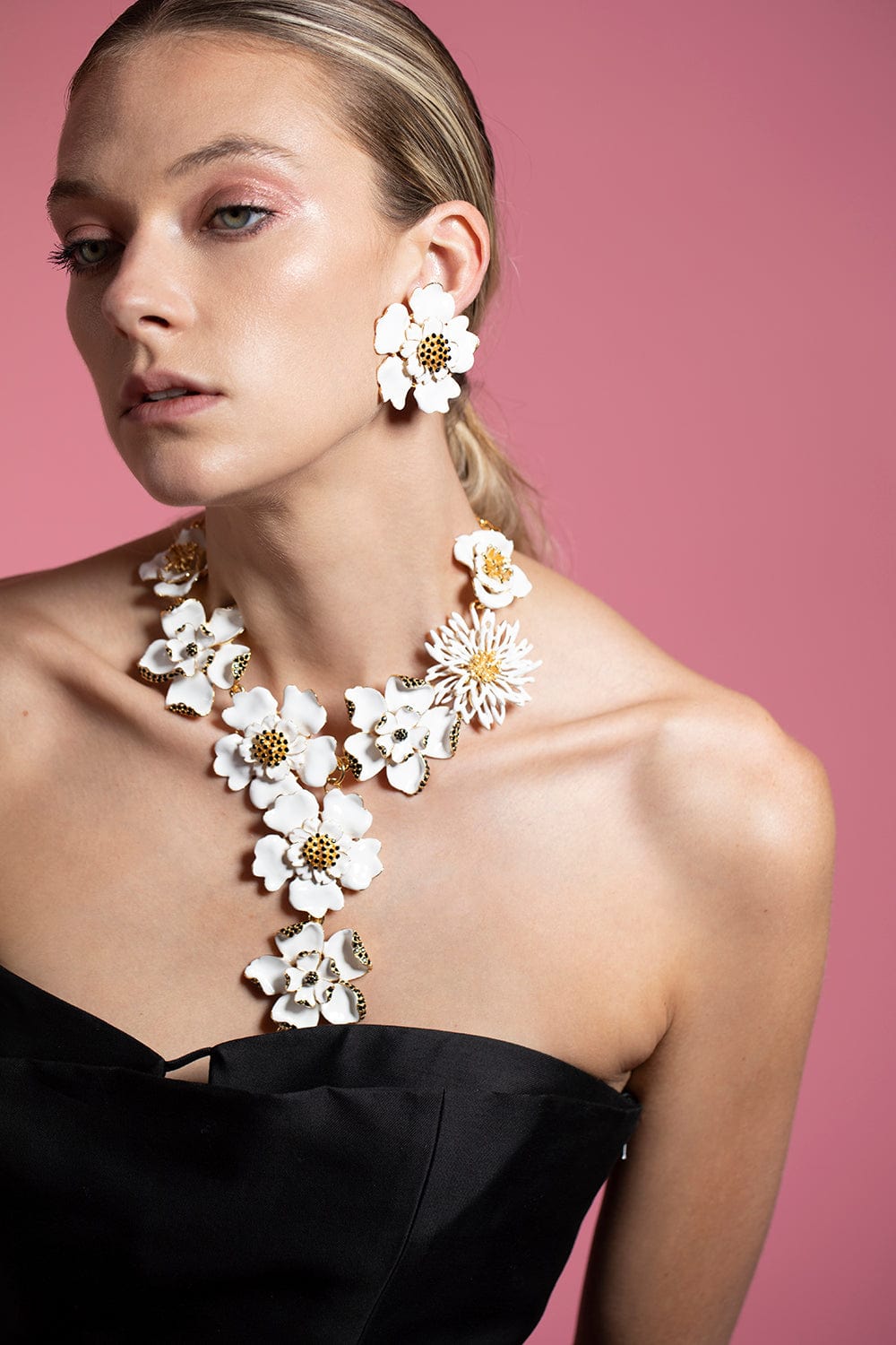 CAROLINA HERRERA-Flower Chain Necklace-WHITE GOLD