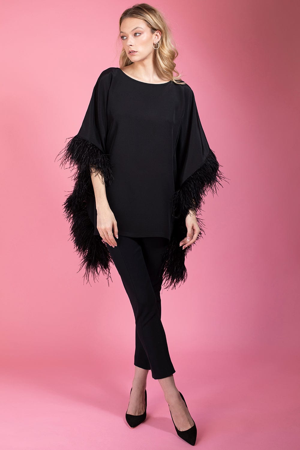 CATHERINE REGEHR-Casimir Caftan Top With Feather Sleeve-