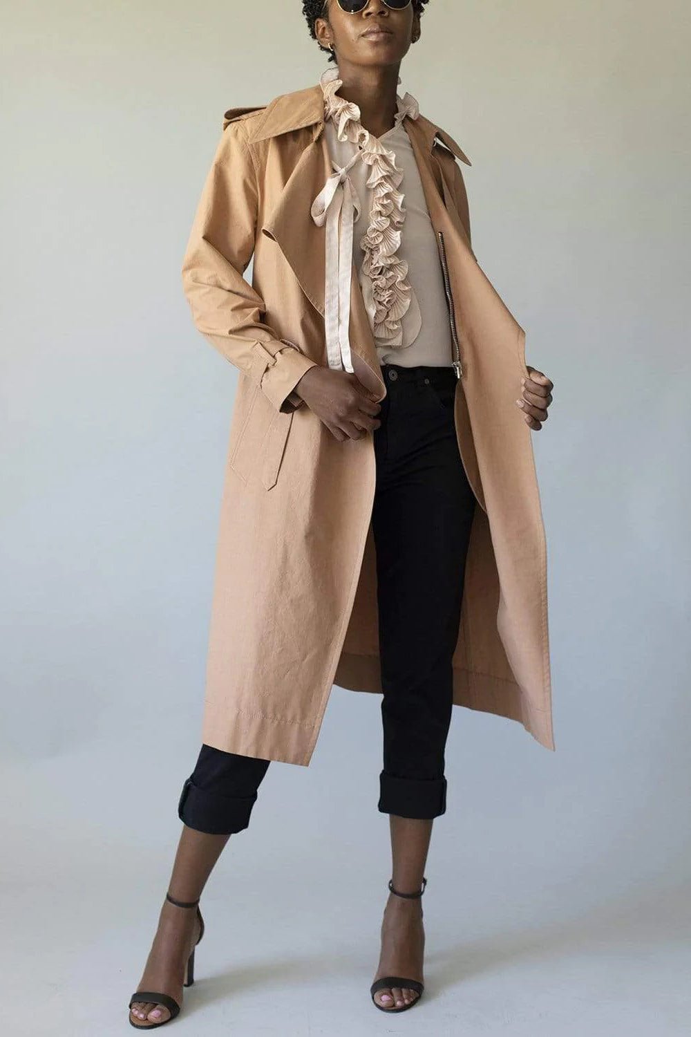 CEDRIC CHARLIER-Long Belted Trench Coat-CAMEL