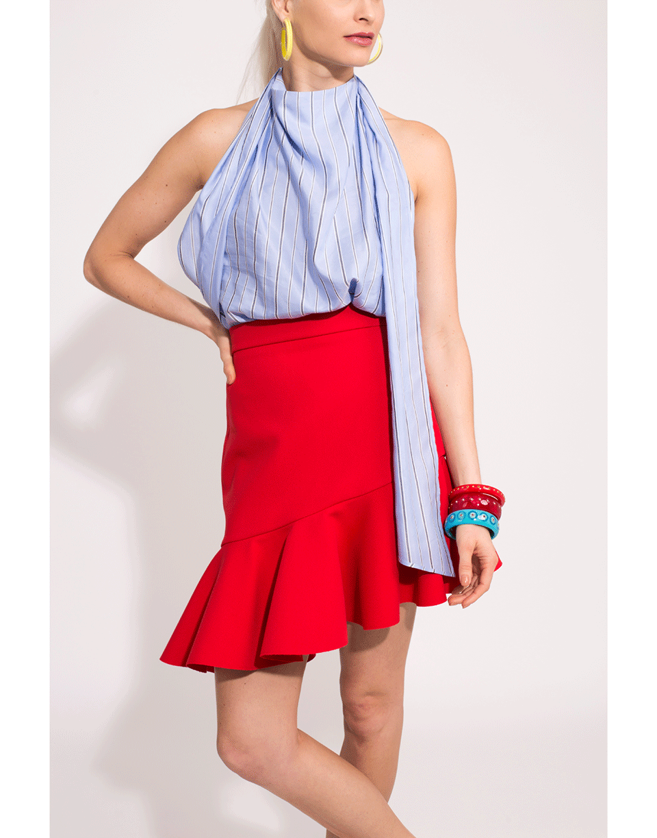 CEDRIC CHARLIER-Striped Backless Halter Top-