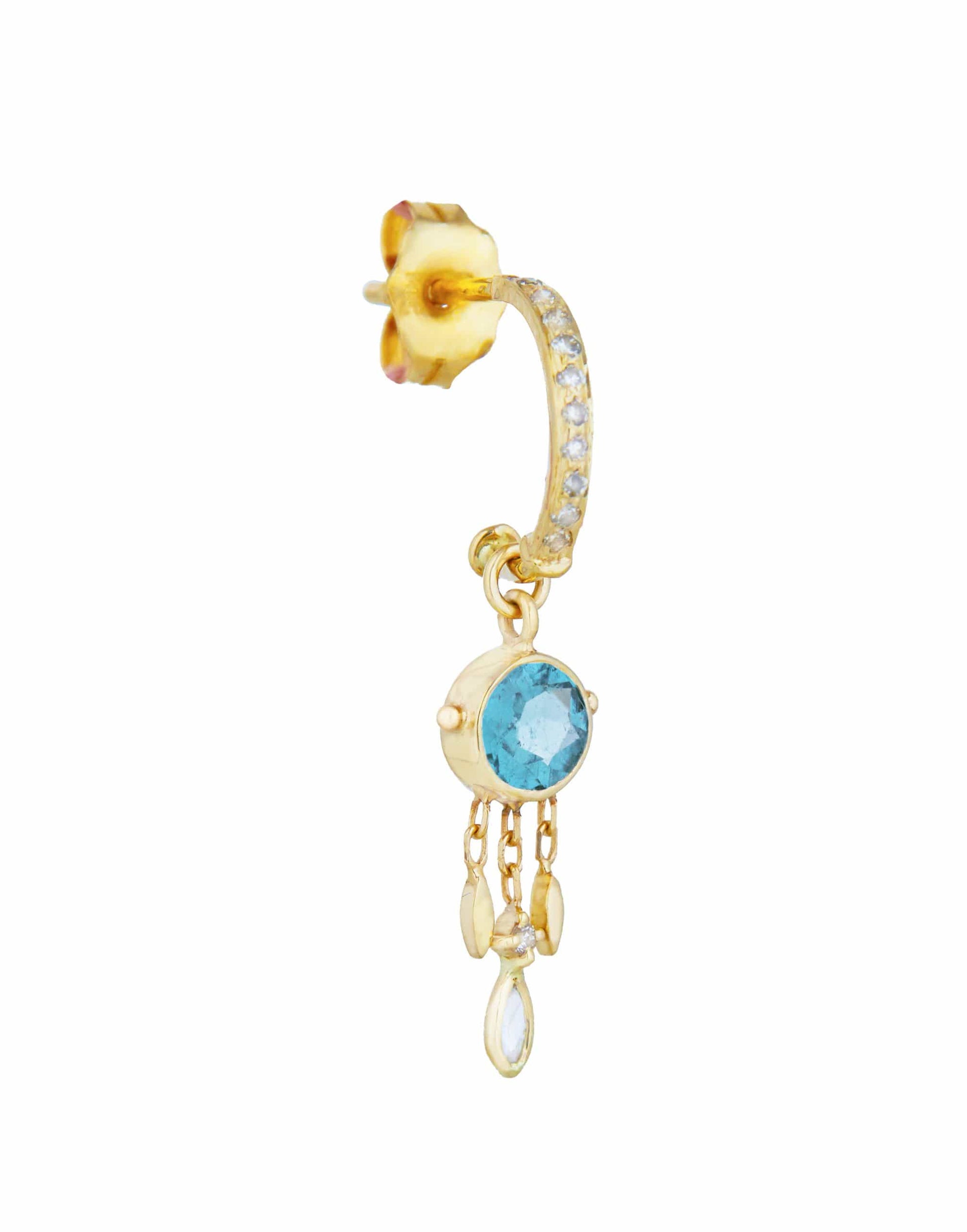 CELINE DAOUST-Blue Tourmaline & Diamonds Single Hoop Earring-YELLOW GOLD