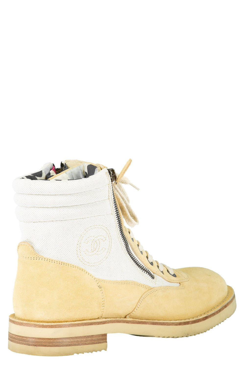 CHANEL-Suede Ankle Combat Boots-TAN