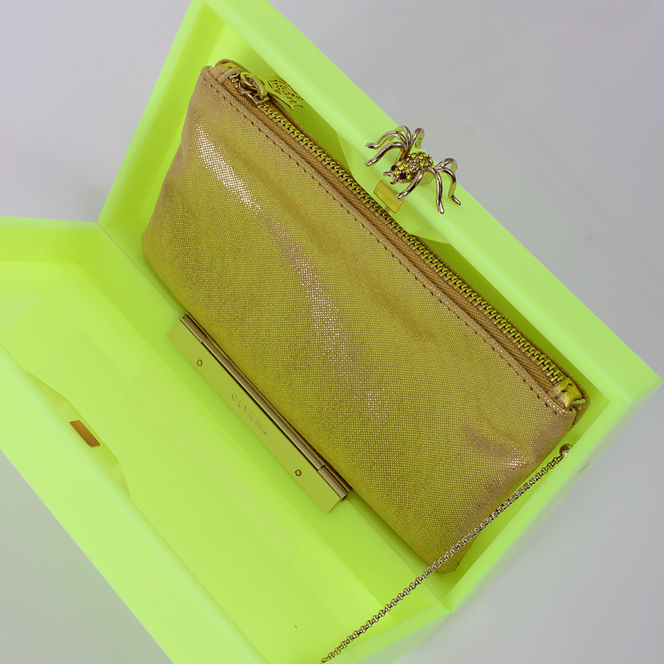 CHARLOTTE OLYMPIA-Spider Clasp Neon Clutch-YELLOW