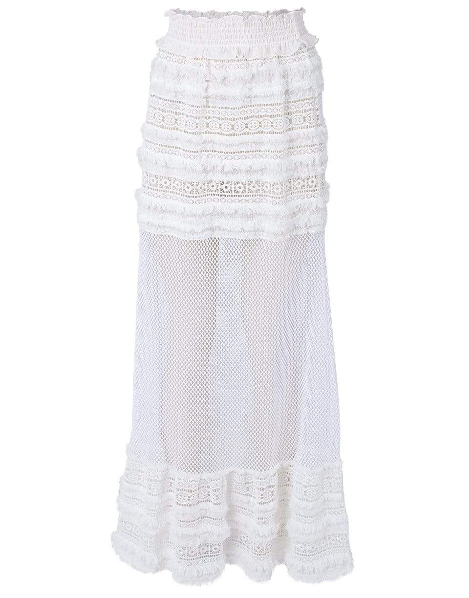 CHIO-Long Macrame Fringe Skirt-WHITE