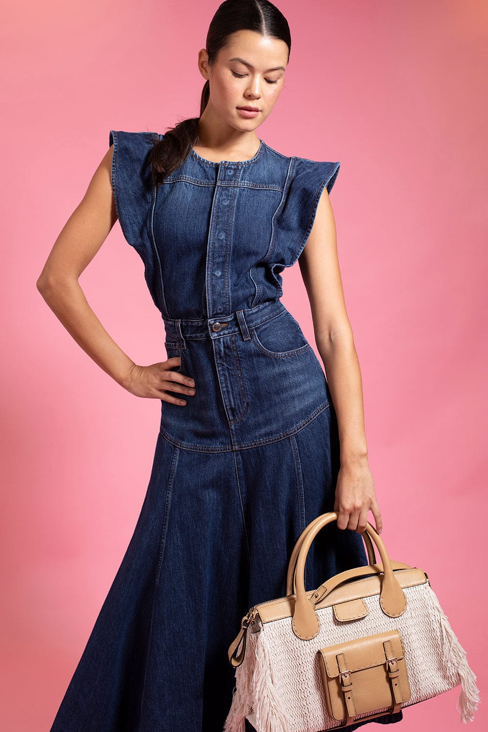CHAMBRAY FRONT FRINGE MAXI DRESS - DENIM BLUE – CAllie Girl Boutique
