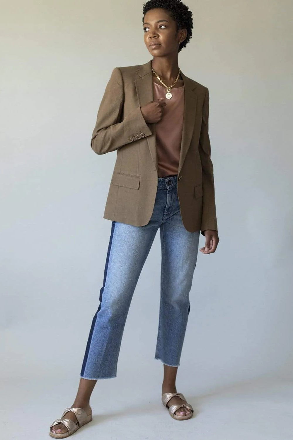 CHLOÉ-Oversized Menswear Blazer-BROWN