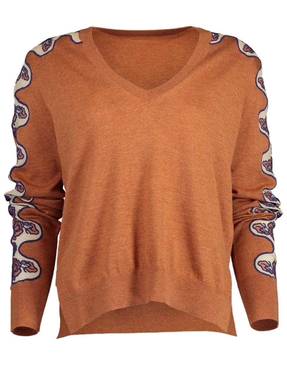 Embroidered Sleeve V-Neck Sweater CLOTHINGTOPKNITS CHLOÉ   