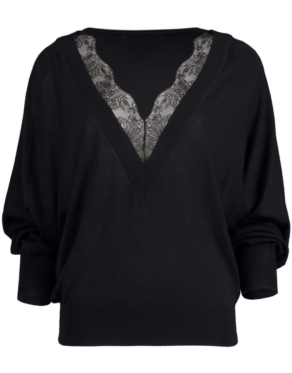 CHLOÉ-Black Lace Trim Sweater-