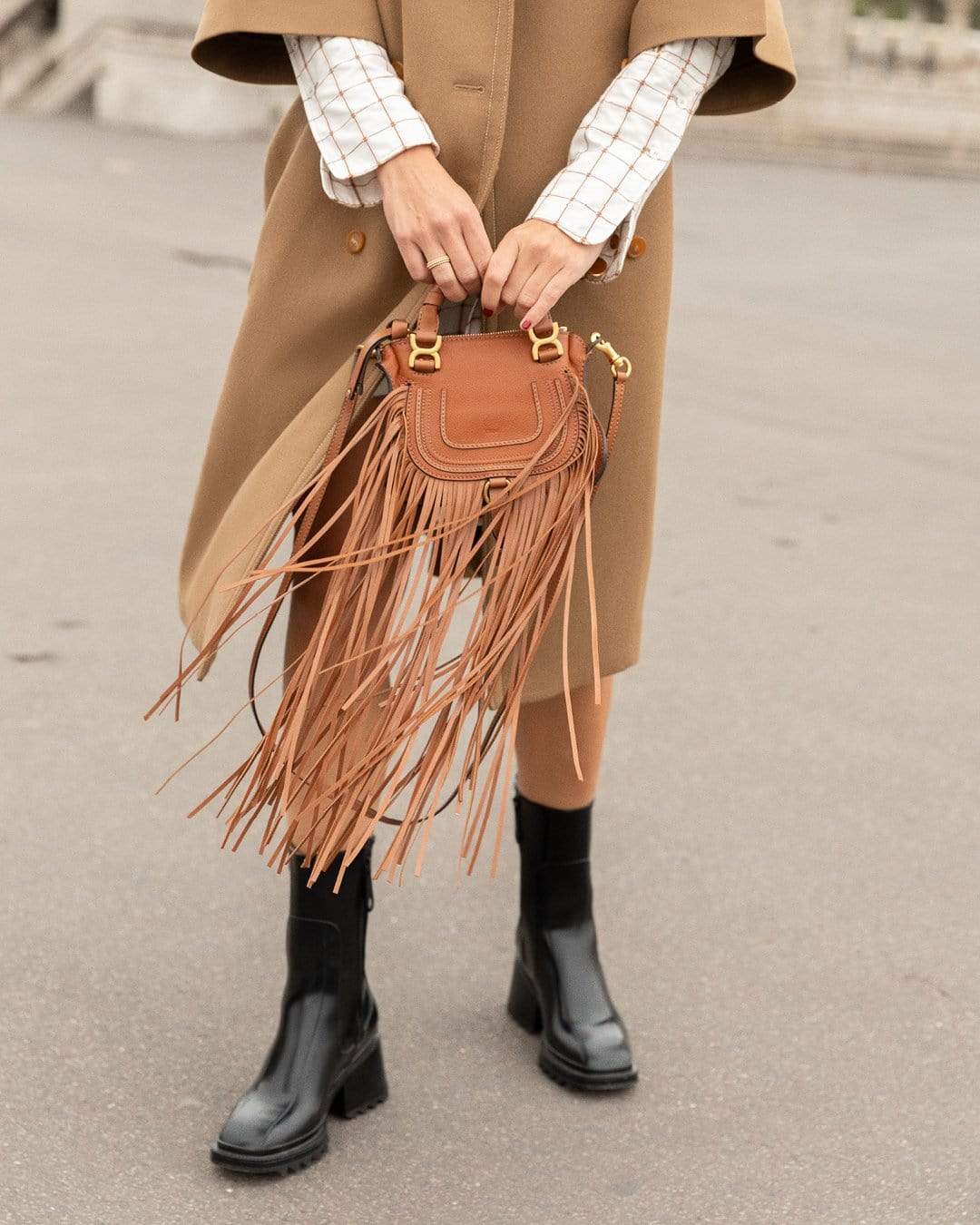 CHLOÉ-Mini Marcie Fringe Bag-TAN