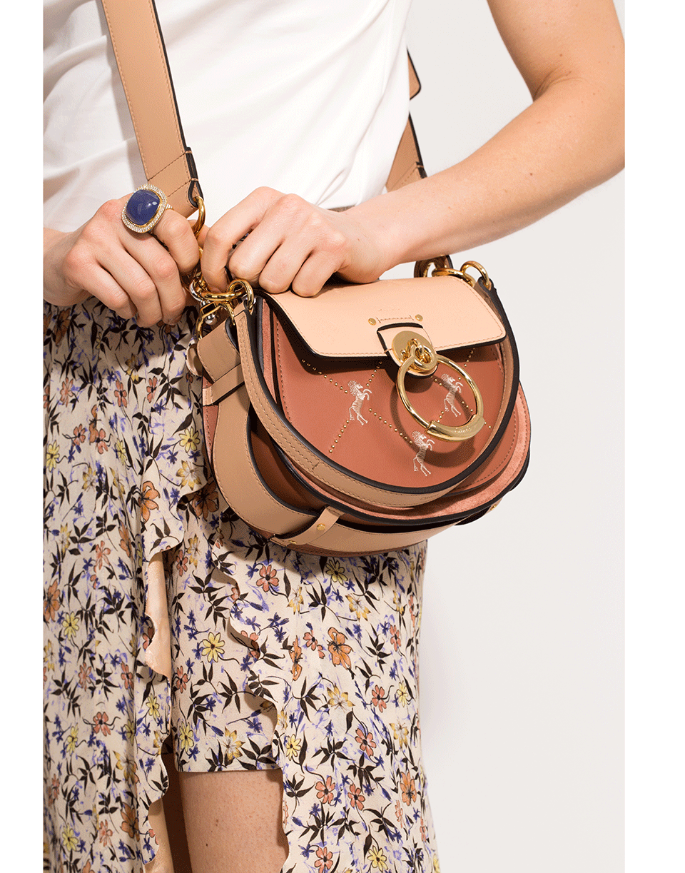 CHLOÉ-Tess Embroidered Horses Bag-BROWN