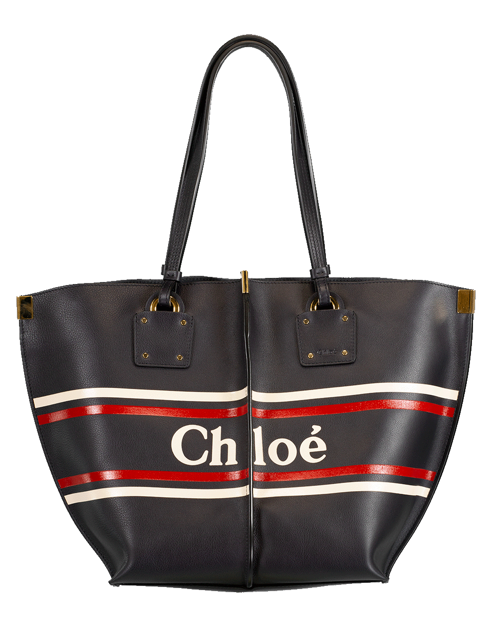 CHLOÉ-Vick Stripe Chloe Logo Tote-BLUE