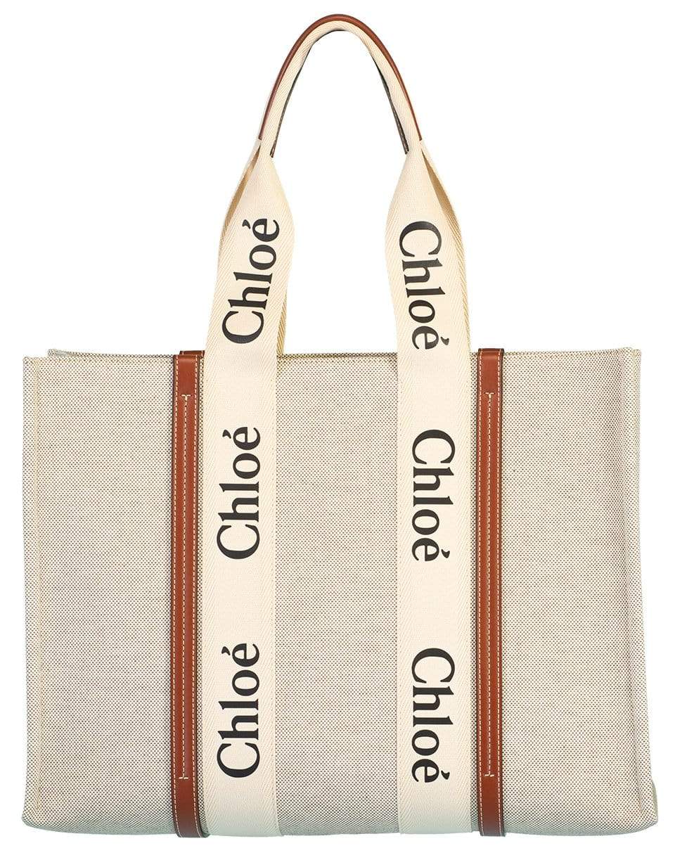 CHLOÉ-Large Woody Tote Bag-WHT/BWN
