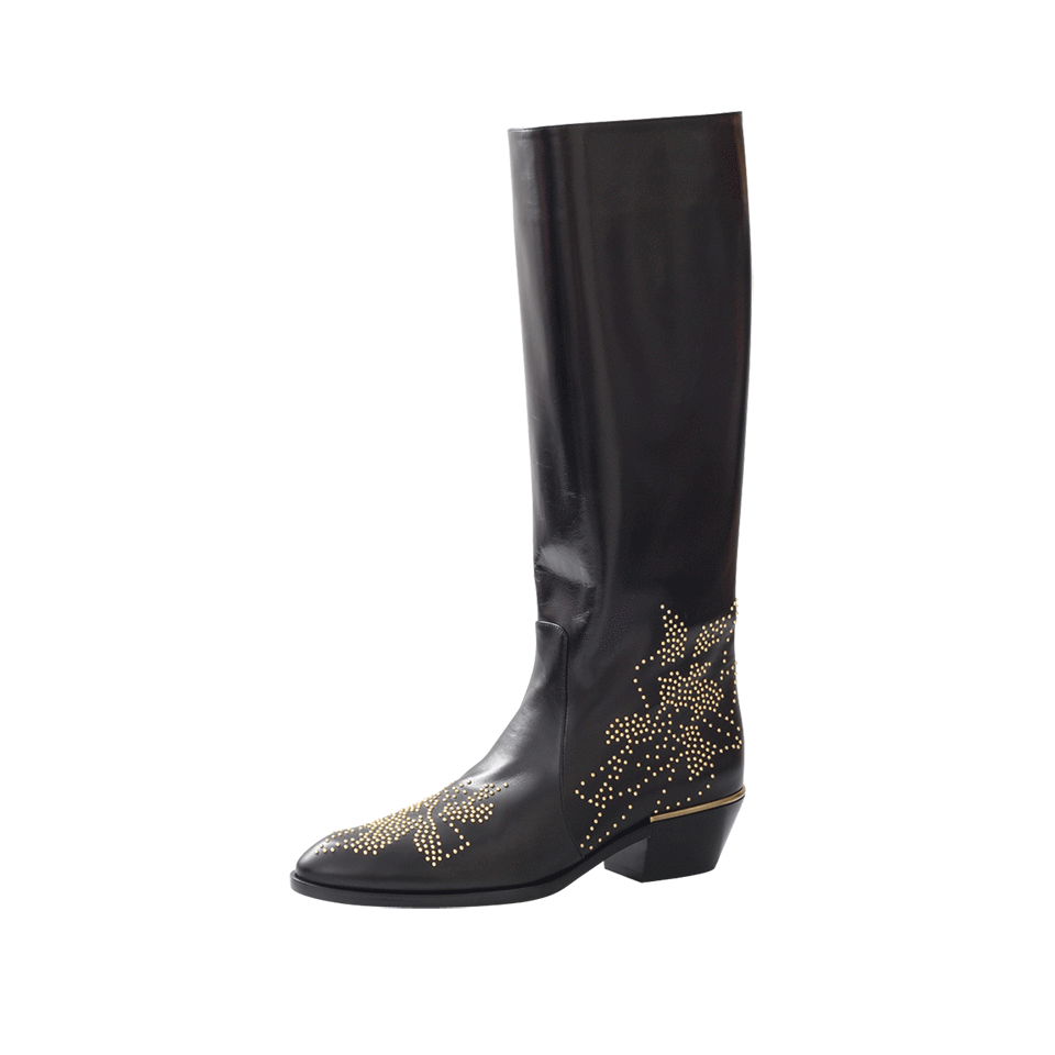 CHLOÉ-Flat Gold Susanna Stud Boot-