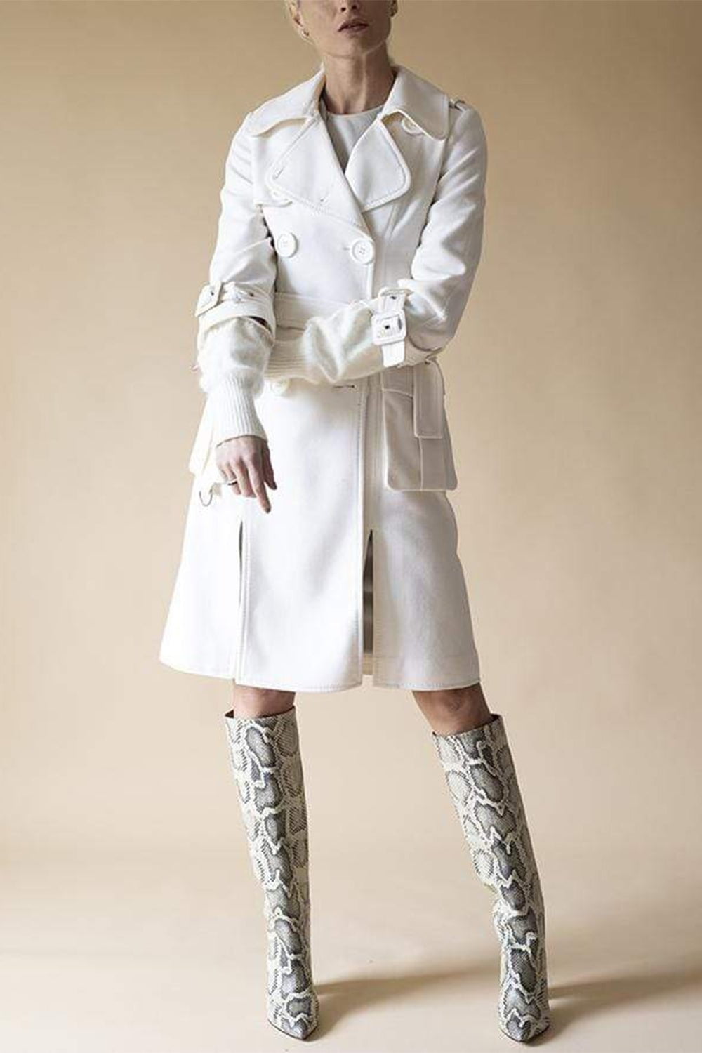 CHRISTIAN DIOR, INC.-Double Face Jersey Trench Coat-WHITE