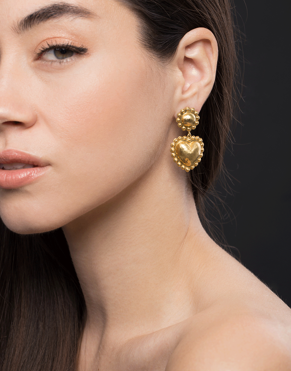 CHRISTINA ALEXIOU-Flower and Heart Earrings-YELLOW GOLD