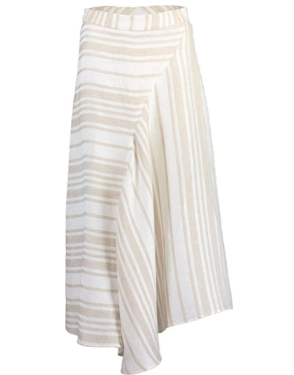 CO COLLECTION-A-Line Linen Midi Skirt - Taupe Stripe-