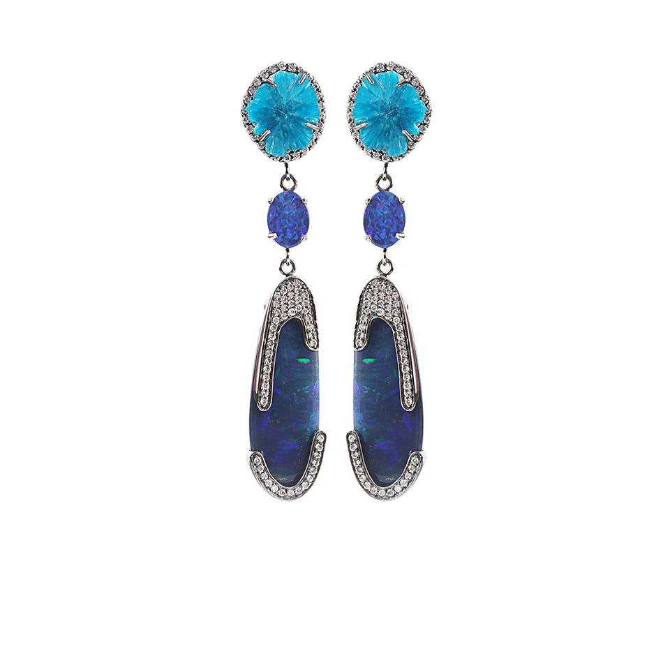 COLETTE JEWELRY-Opal and Cavansite Drop with Diamond Earrings-BLK GOLD