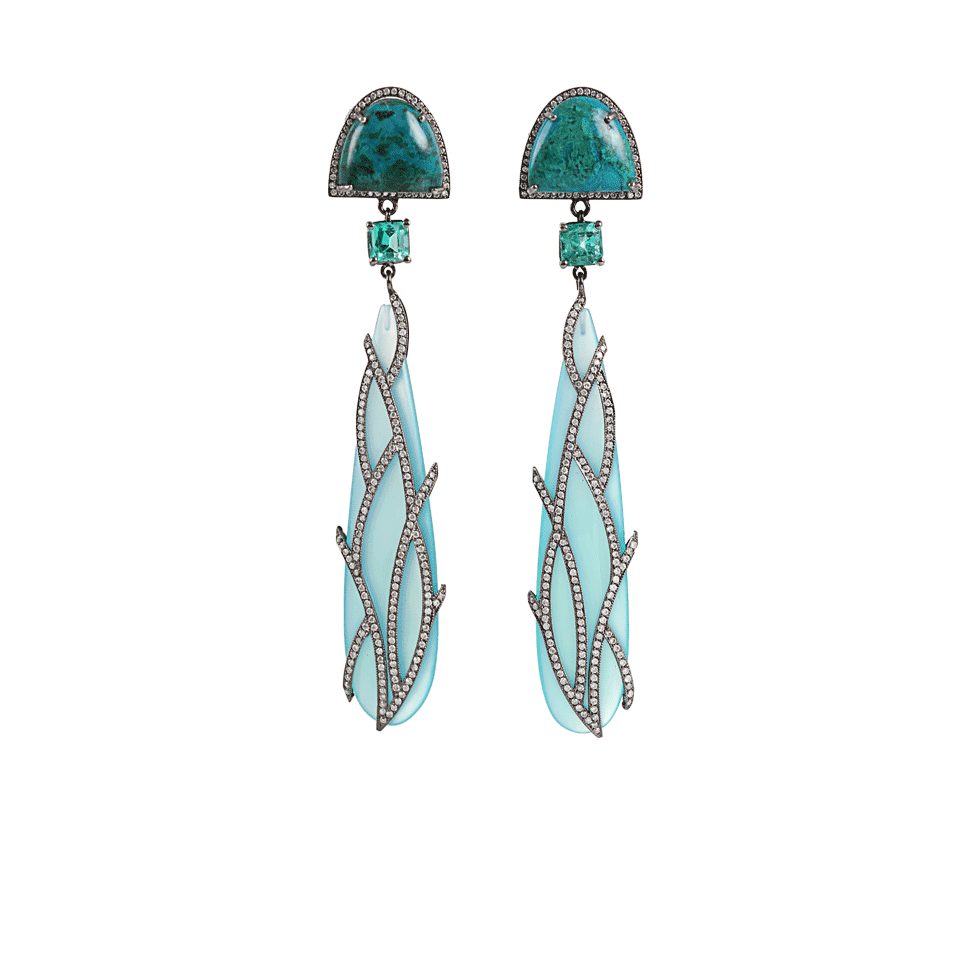 COLETTE JEWELRY-Turquoise, Emerald and Teardrop Chalcedony Earrings-BLK GOLD