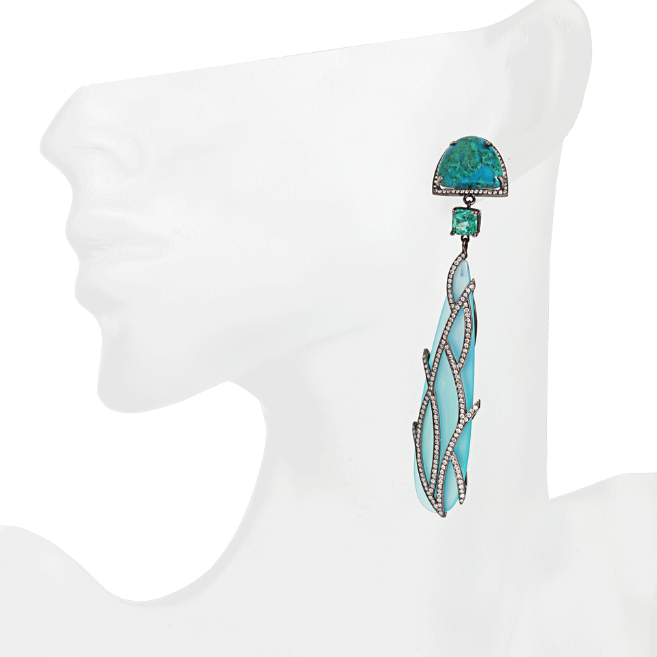 COLETTE JEWELRY-Turquoise, Emerald and Teardrop Chalcedony Earrings-BLK GOLD