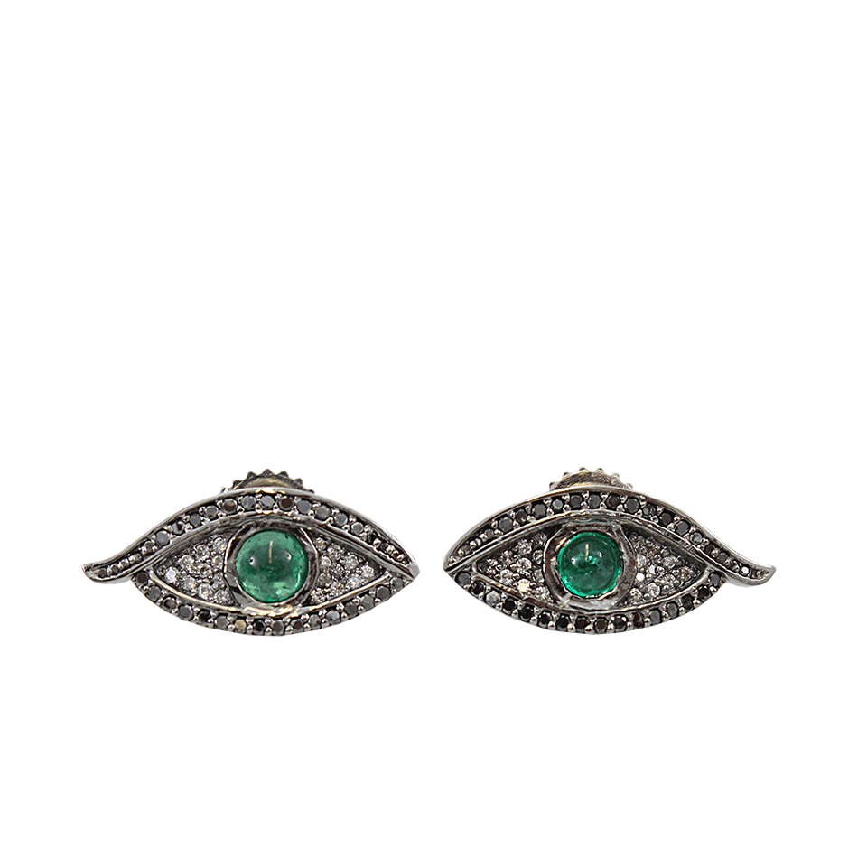 COLETTE JEWELRY-Emerald Evil Eye Stud Earrings-WHITE GOLD