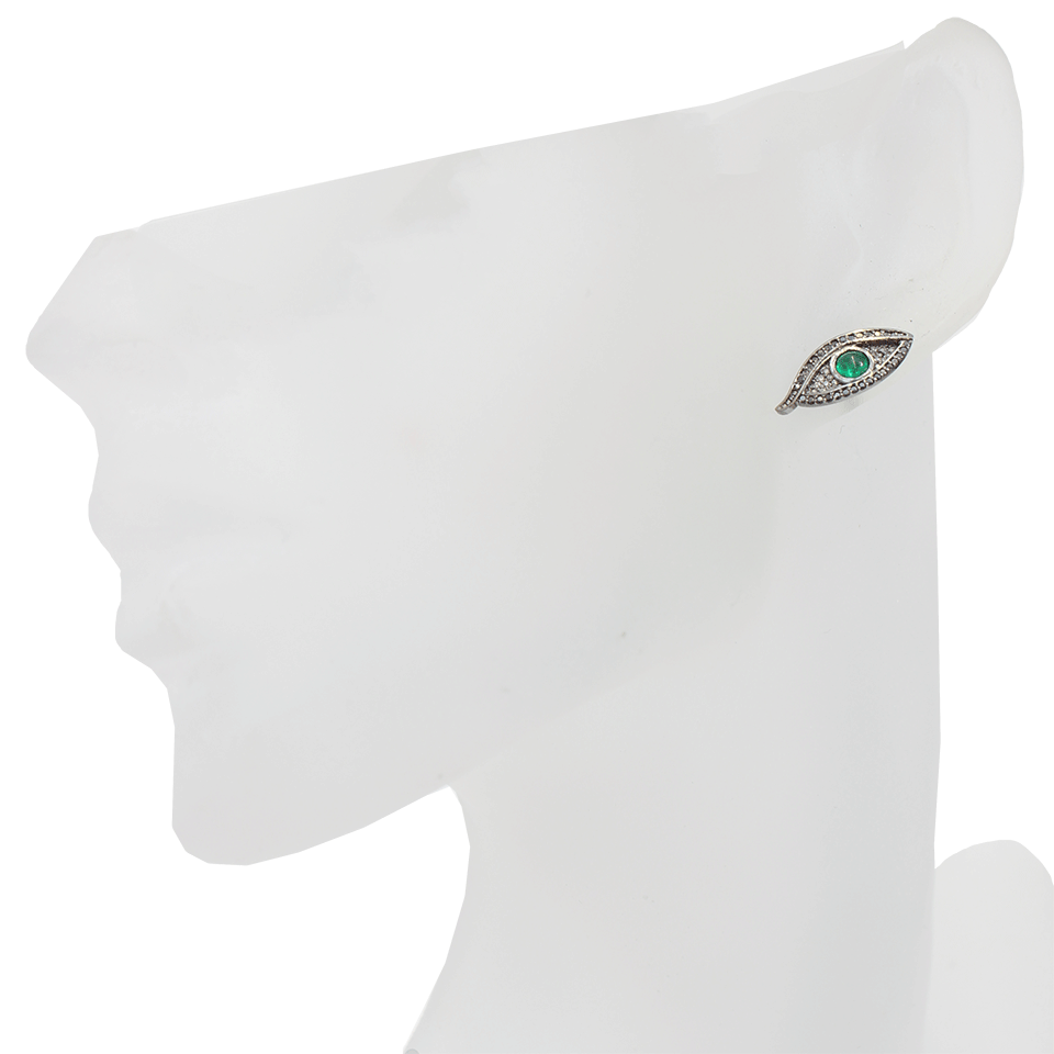 COLETTE JEWELRY-Emerald Evil Eye Stud Earrings-WHITE GOLD