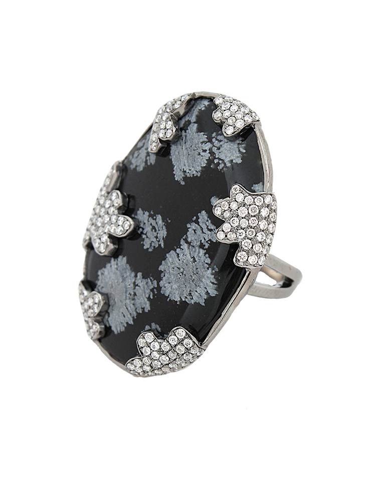 COLETTE JEWELRY-Snowflake Obsidian Ring-WHITE GOLD