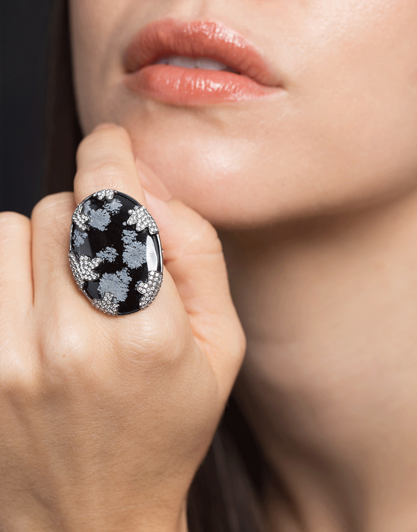 COLETTE JEWELRY-Snowflake Obsidian Ring-WHITE GOLD