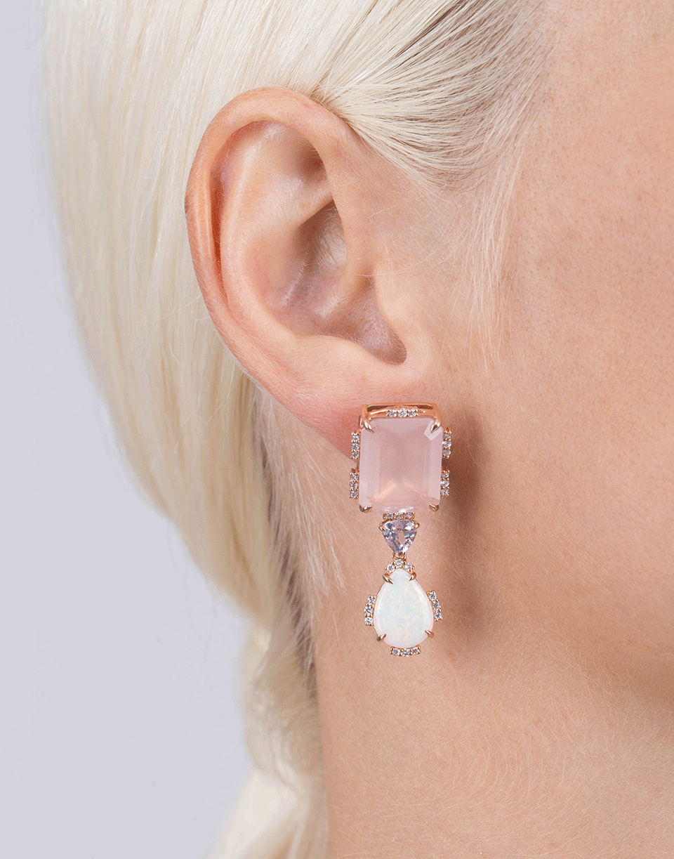 DANA REBECCA DESIGNS-Courtney Lauren Quartz And Opal Earrings-ROSE GOLD