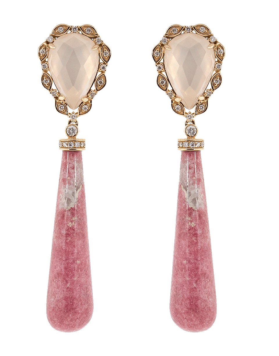 DANA REBECCA DESIGNS-Lunar Quartz Diamond And Thulite Earrings-ROSE GOLD