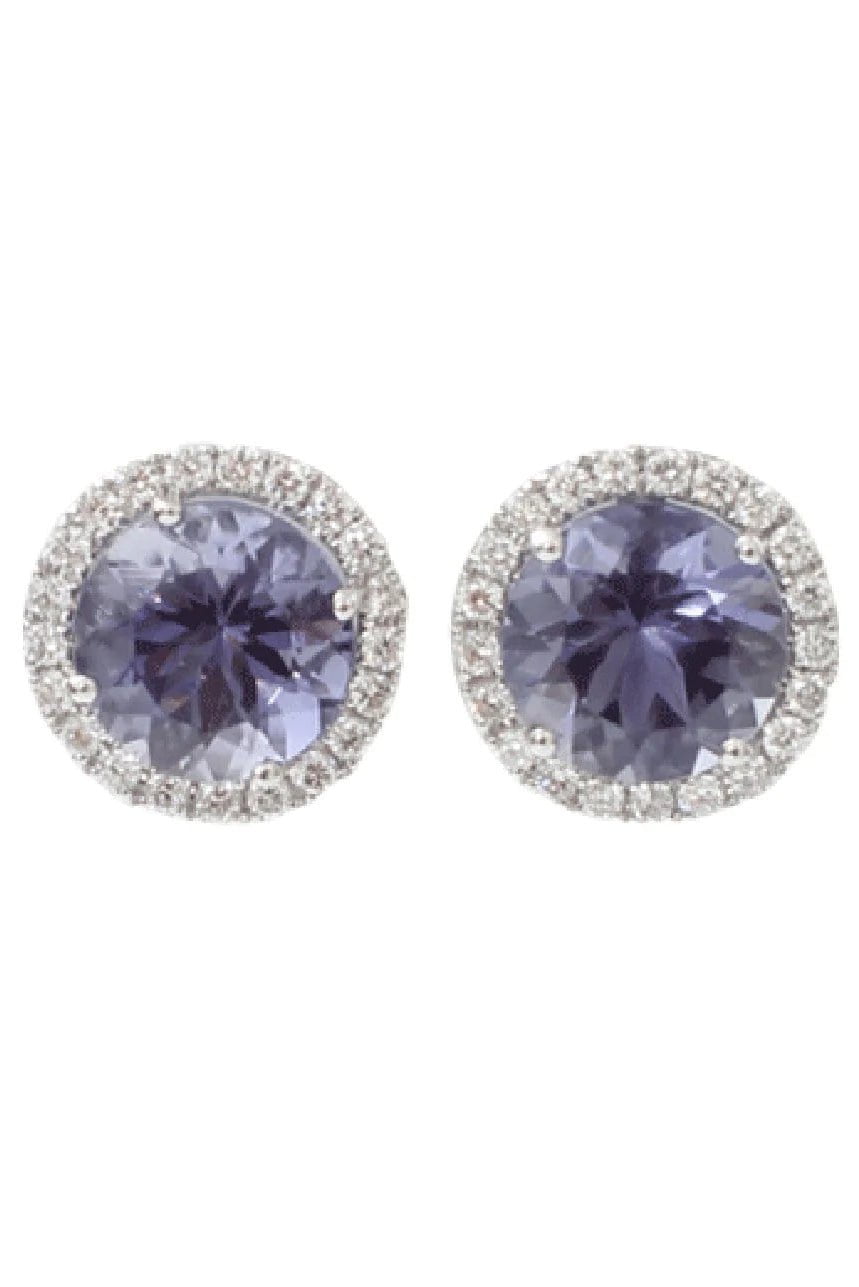 DANA REBECCA DESIGNS-Anna Beth Iolite Stud Earrings With Diamond Pave-WHITE GOLD
