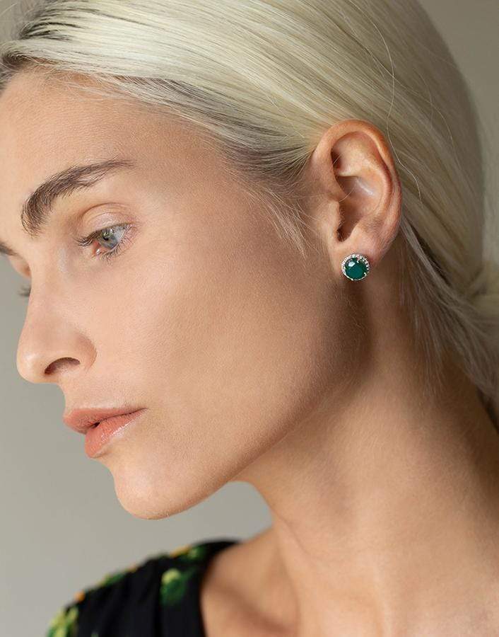 DANA REBECCA DESIGNS-Anna Beth Green Onyx Stud Earrings-WHITE GOLD