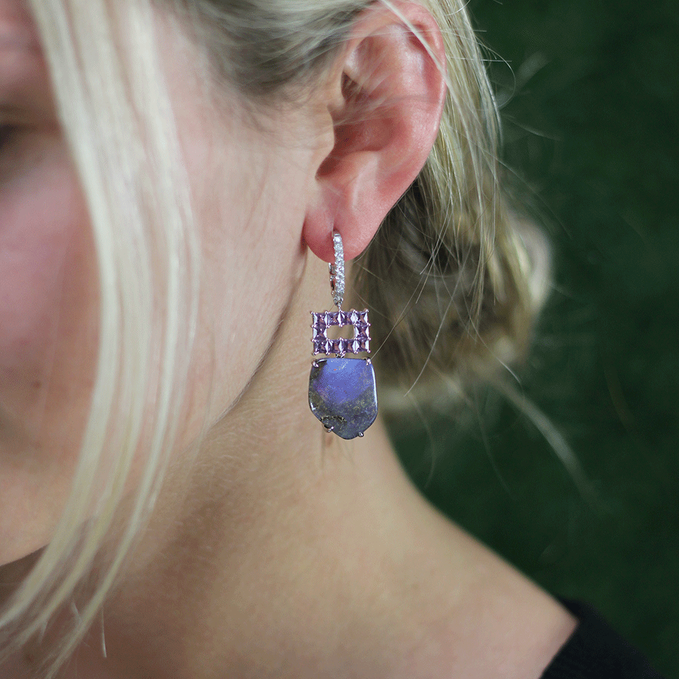 DANA REBECCA DESIGNS-Opal Earrings With Purple Sapphire-WHITE GOLD