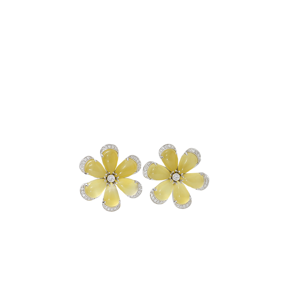 DANA REBECCA DESIGNS-Yellow Agate Flower Earrings-WHITE GOLD