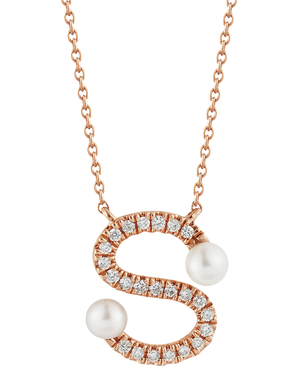 DANA REBECCA DESIGNS-Pearl and Diamond 'S' Pendant Necklace-ROSE GOLD