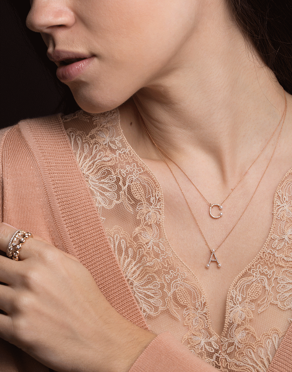 DANA REBECCA DESIGNS-Pearl Ivy Initial C Necklace-ROSE GOLD