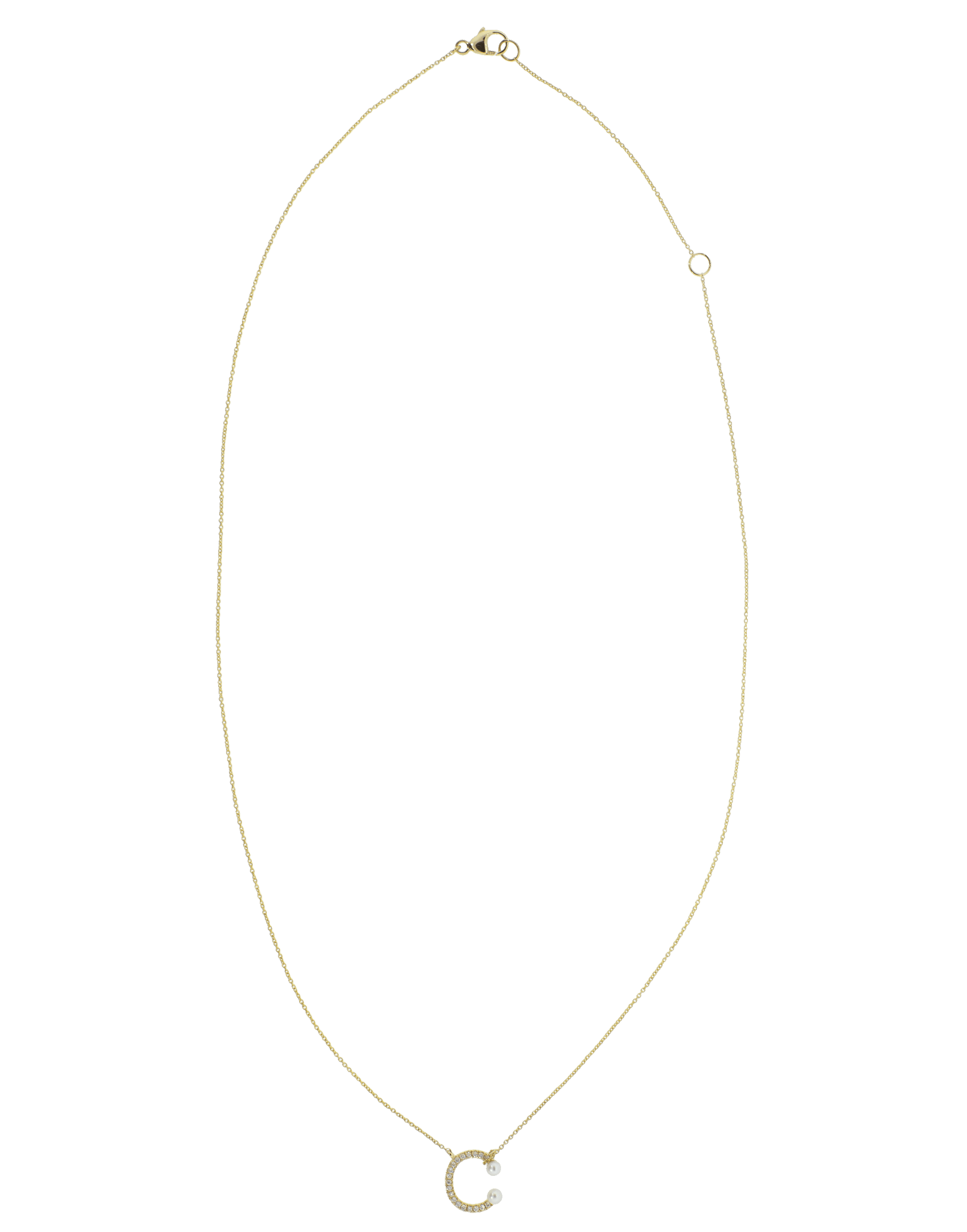 DANA REBECCA DESIGNS-Pearl and Diamond 'C' Pendant Necklace-YELLOW GOLD