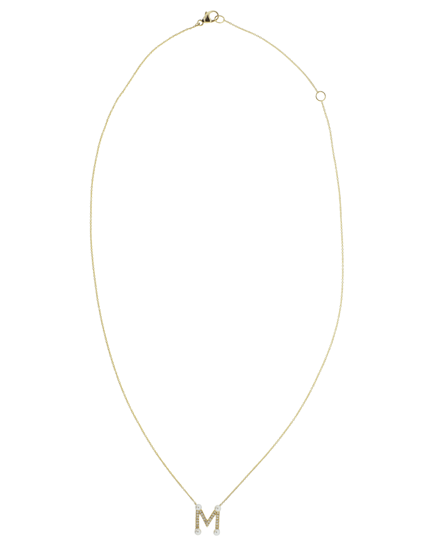 DANA REBECCA DESIGNS-Pearl and Diamond 'M' Pendant Necklace-YELLOW GOLD