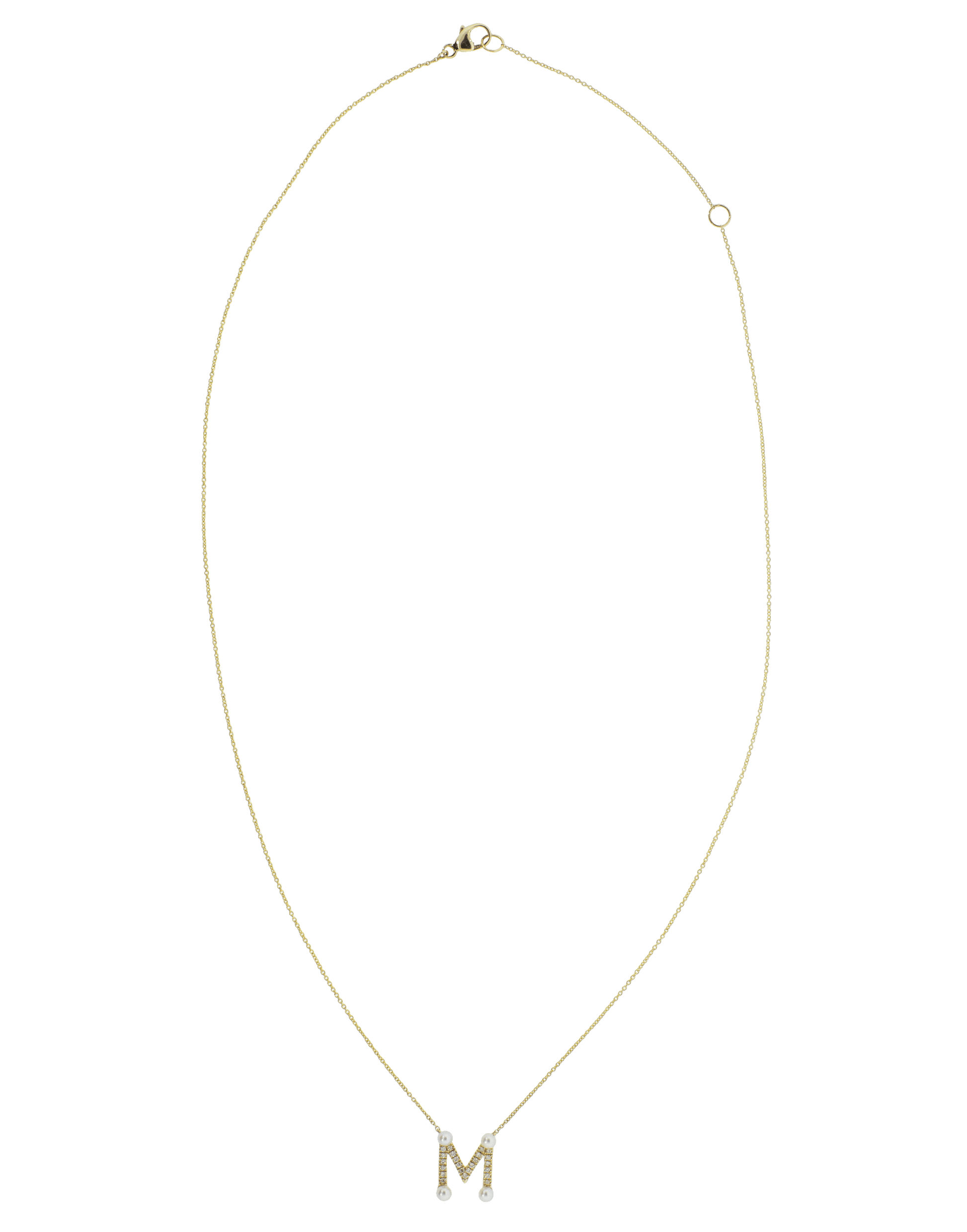 DANA REBECCA DESIGNS-Pearl and Diamond 'M' Pendant Necklace-YELLOW GOLD