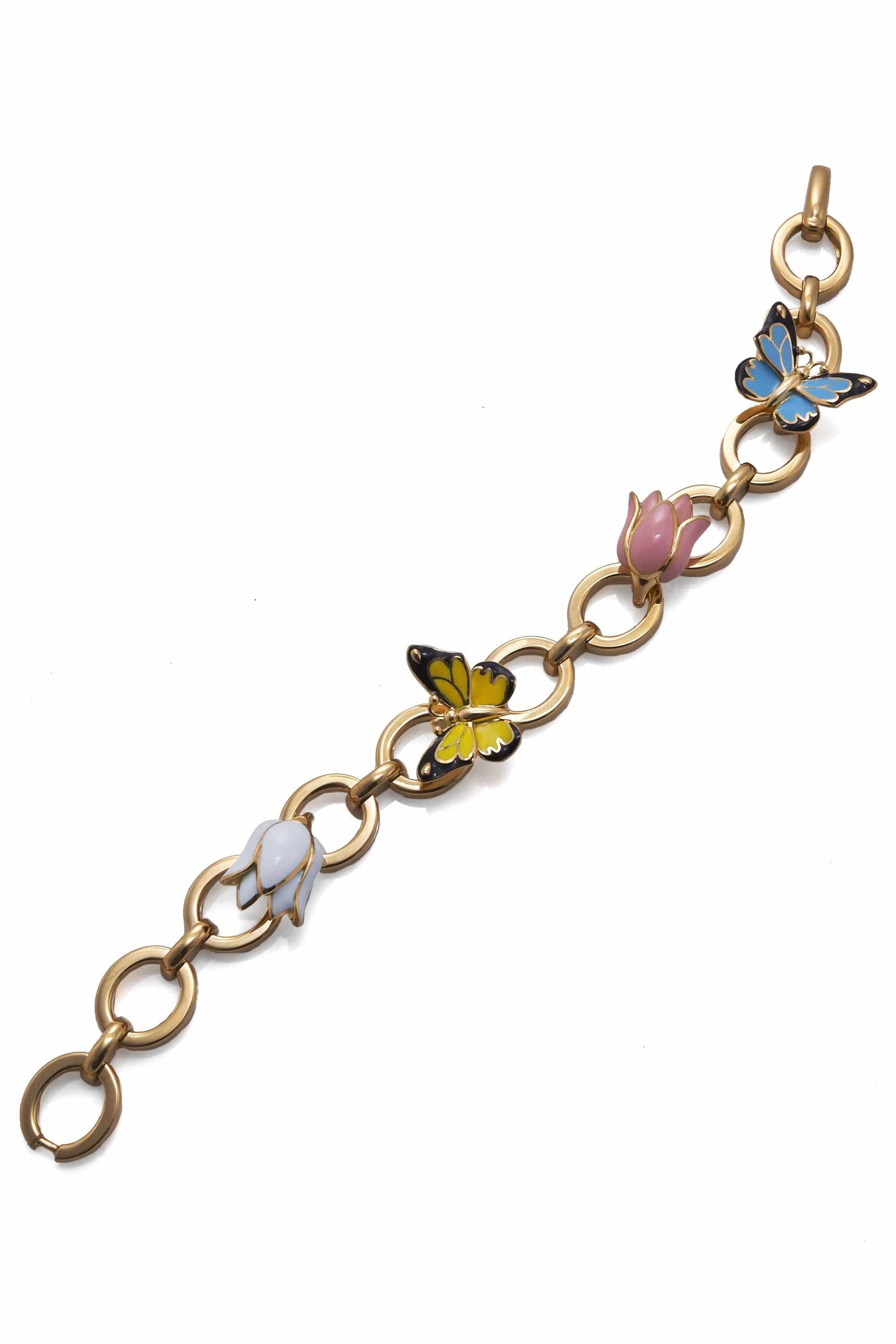 DAVID WEBB-Butterfly and Tulip Link Bracelet-YELLOW GOLD