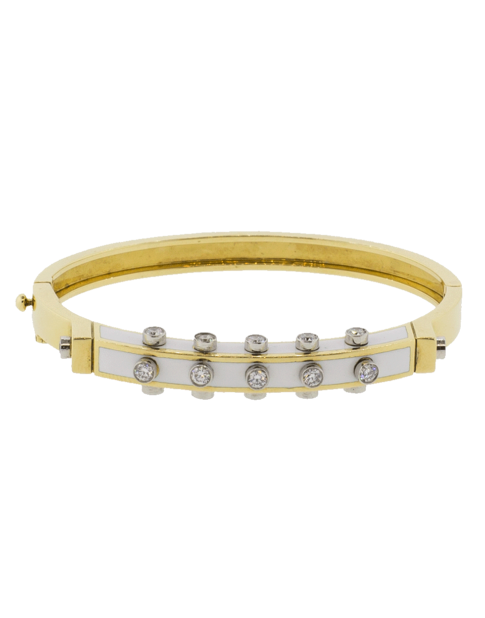 DAVID WEBB-Studlette Diamond White Enamel Bangle-YELLOW GOLD