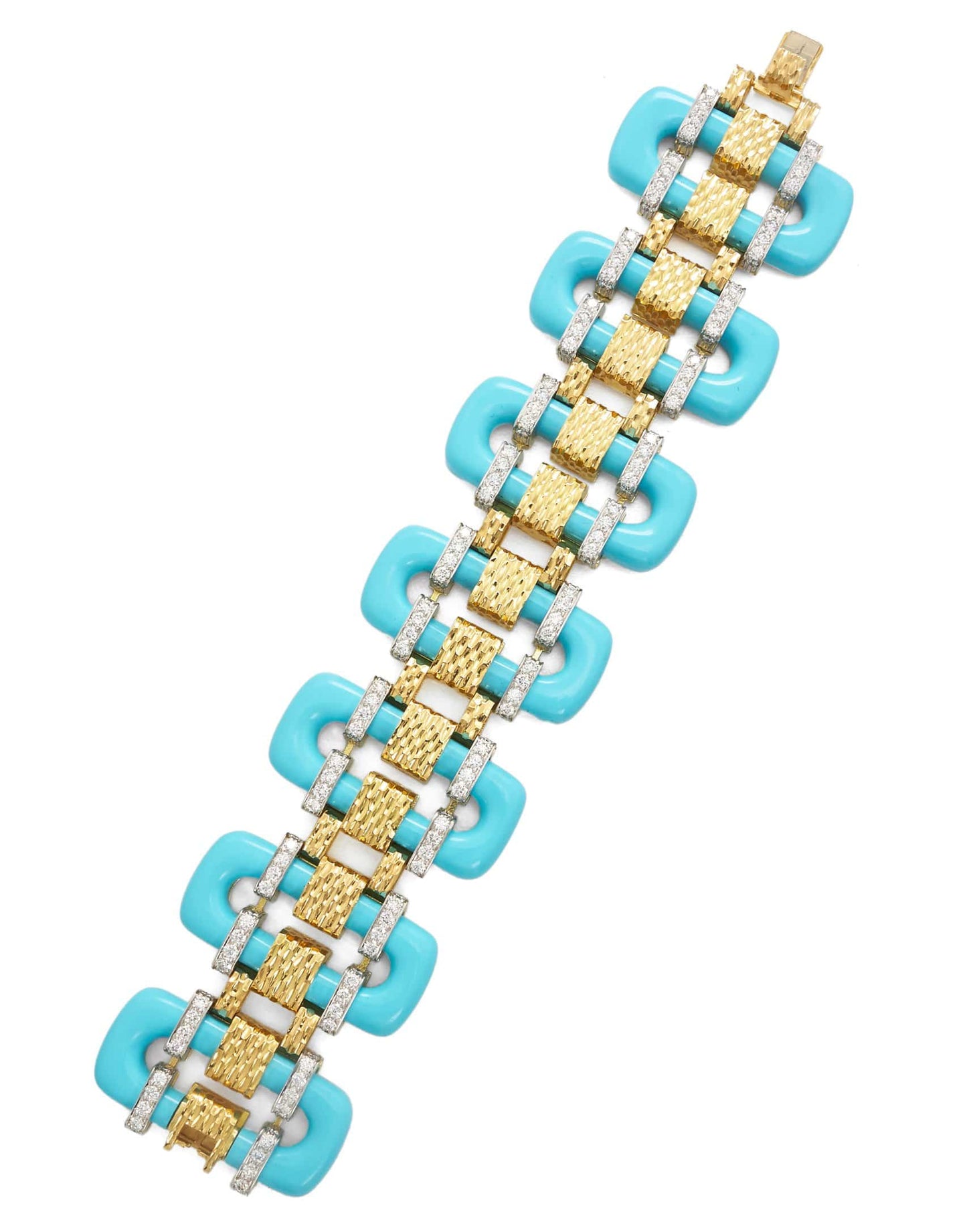 DAVID WEBB-Tread Turquoise and Diamond Bracelet-YELLOW GOLD