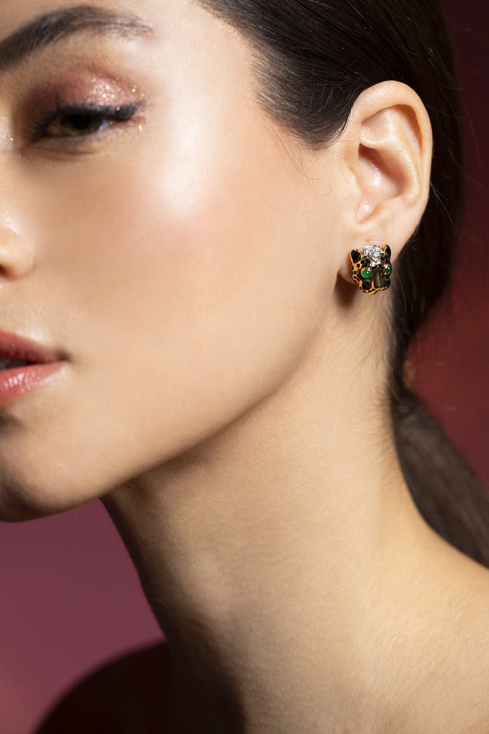 DAVID WEBB-Emerald Leopard Earrings-YELLOW GOLD
