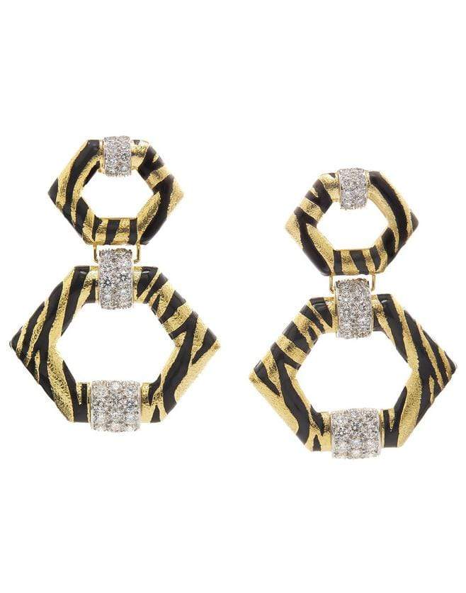 DAVID WEBB-Black Enamel and Diamond Earrings-YELLOW GOLD