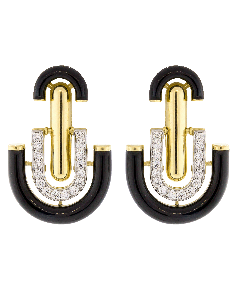 DAVID WEBB-Black Enamel And Diamond Unity Earrings-YELLOW GOLD